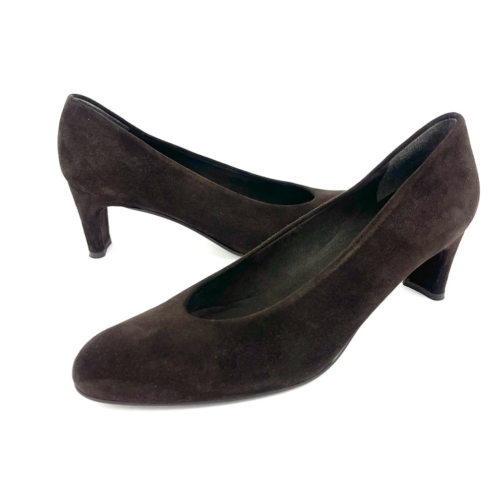 Stuart Weitzman Brown Suede Leather Low Heel with Round Almond Toe